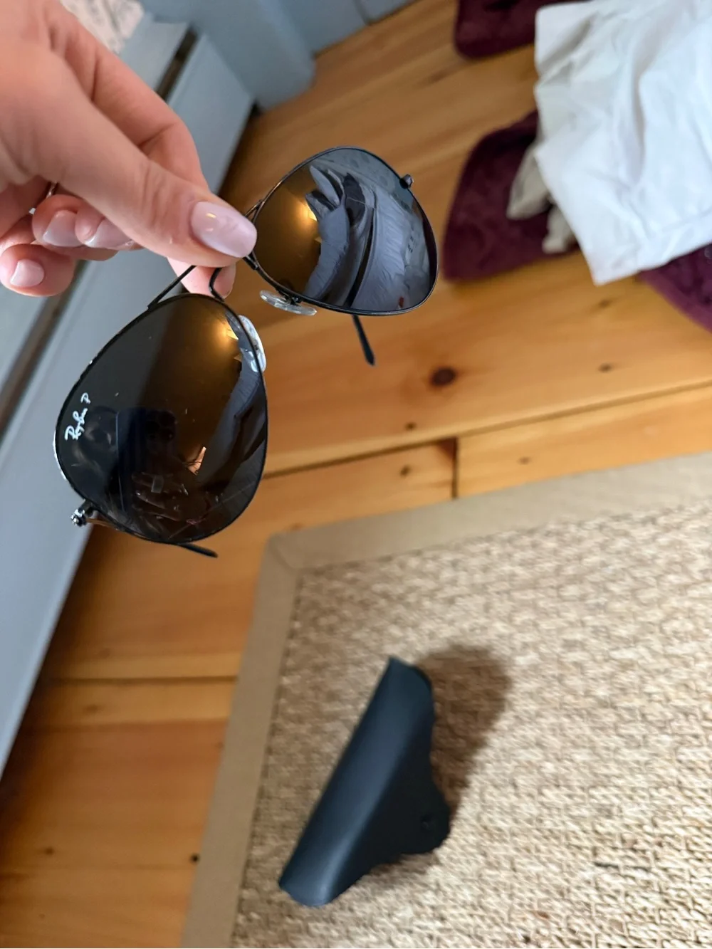 Polarized Ray-Ban Black Aviator Sunglasses with Black Case